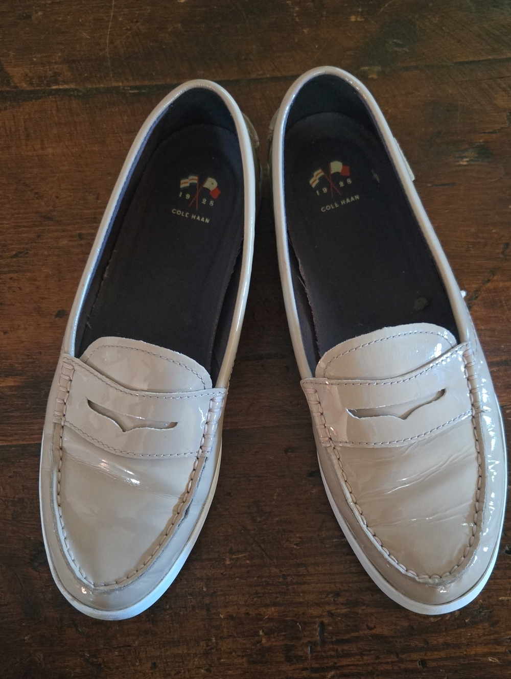 Cole Haan Women’s Beige Patent Penny Loafers
